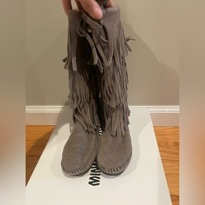 Grey Fringe Boots